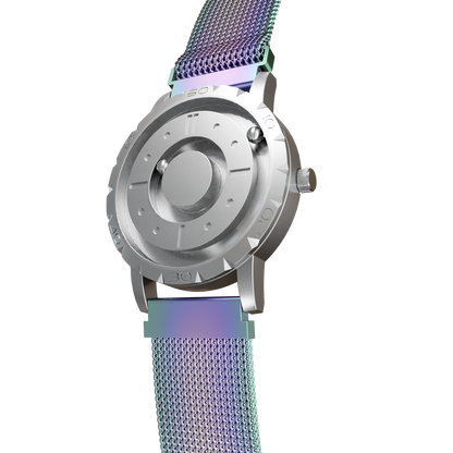 Magneto-Watch-Komet-Silver-Maschenarmband-Flip-Flop-Side